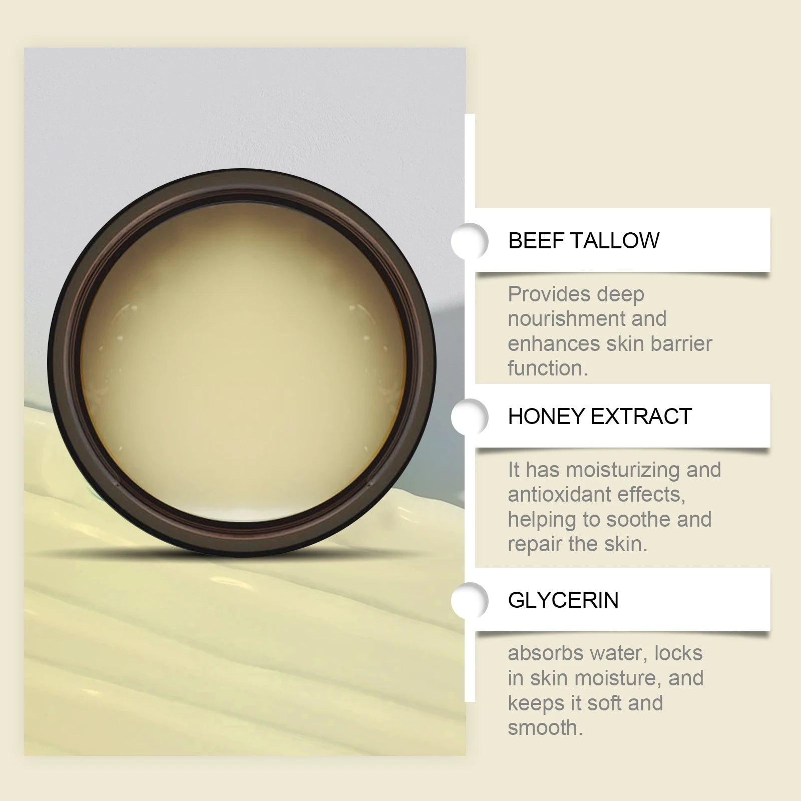 Beef Tallow Honey Balm – Organic Face & Body Moisturizer