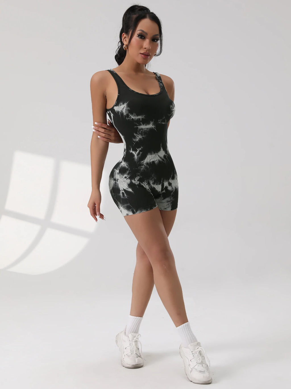 1PCS Backless Yoga Suit U Neck Sleeveless Sports Jumpsuit Solid Colour Threaded Stretch Women Bodysuit Without Bust Pads