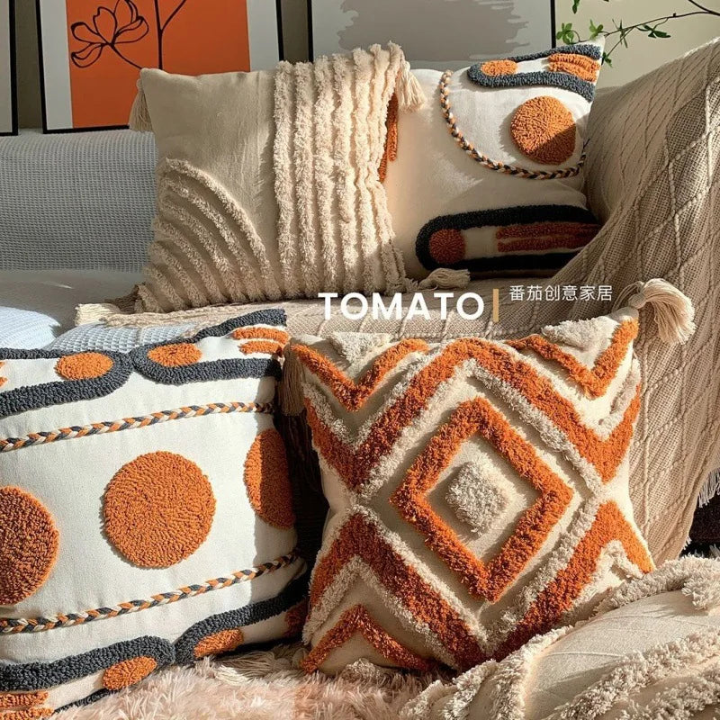 Bohemian Embroidered Cushion Cover – Geometric Tassel Sofa Pillowcase