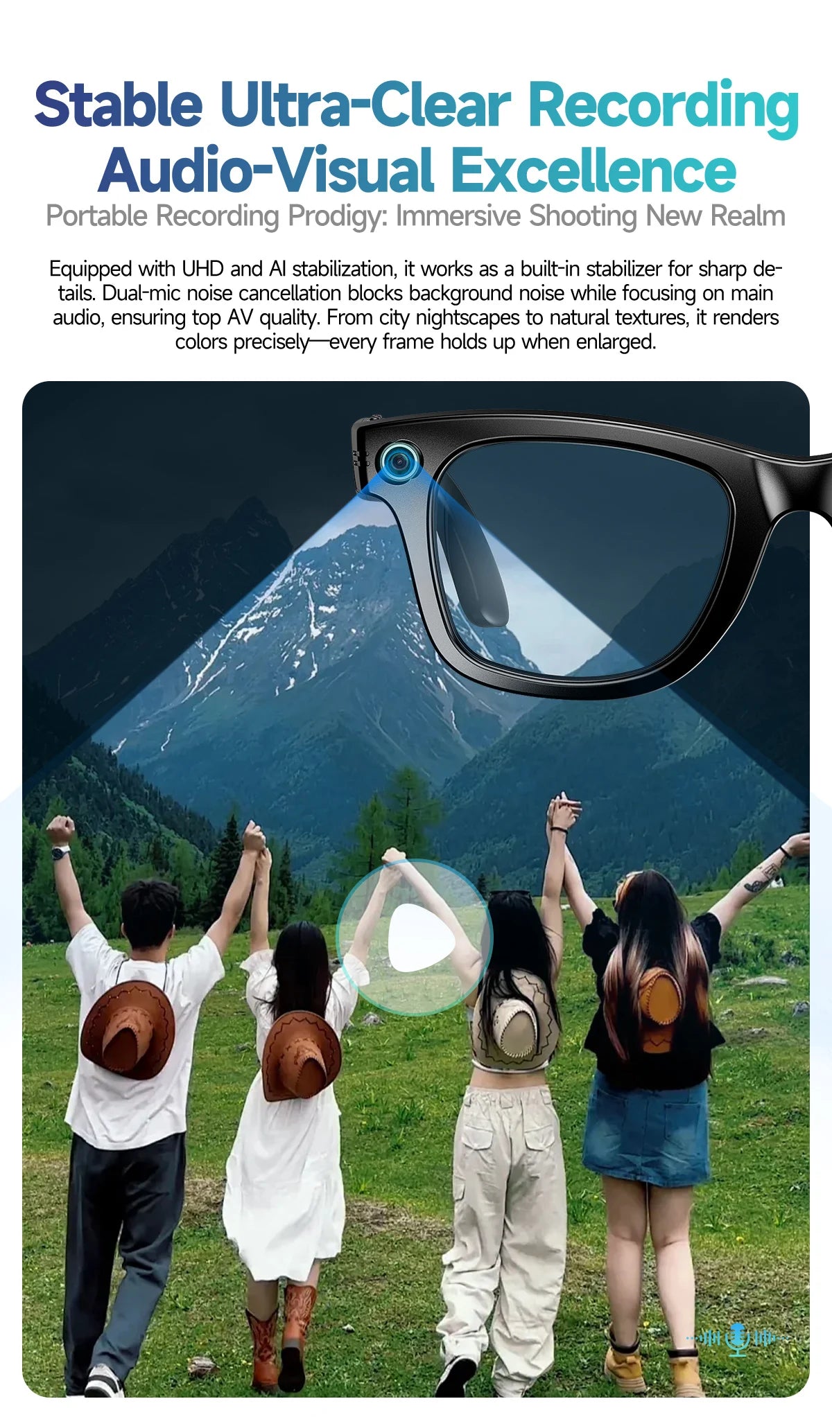 AI Smart Glasses with 8MP Camera Video Recording 100+ Languages Translation Blue LightSunglasses Bluetooth Call WIFI Men Women