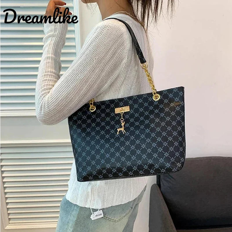 Presbyopic Handbag Luxury Design Large Capacity Handbag Women Fashion Printing Shoulder Bag Trendy Shopping Bag With Pendant