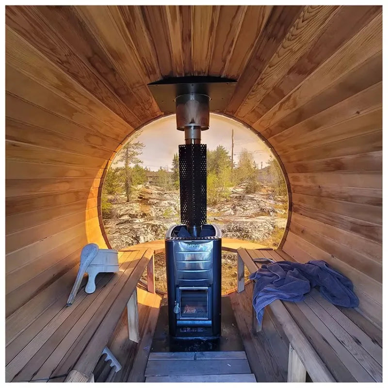 Fas Sauna Solid Wood Garden Panoramic Barrel Outdoor Sauna with Wood Stove