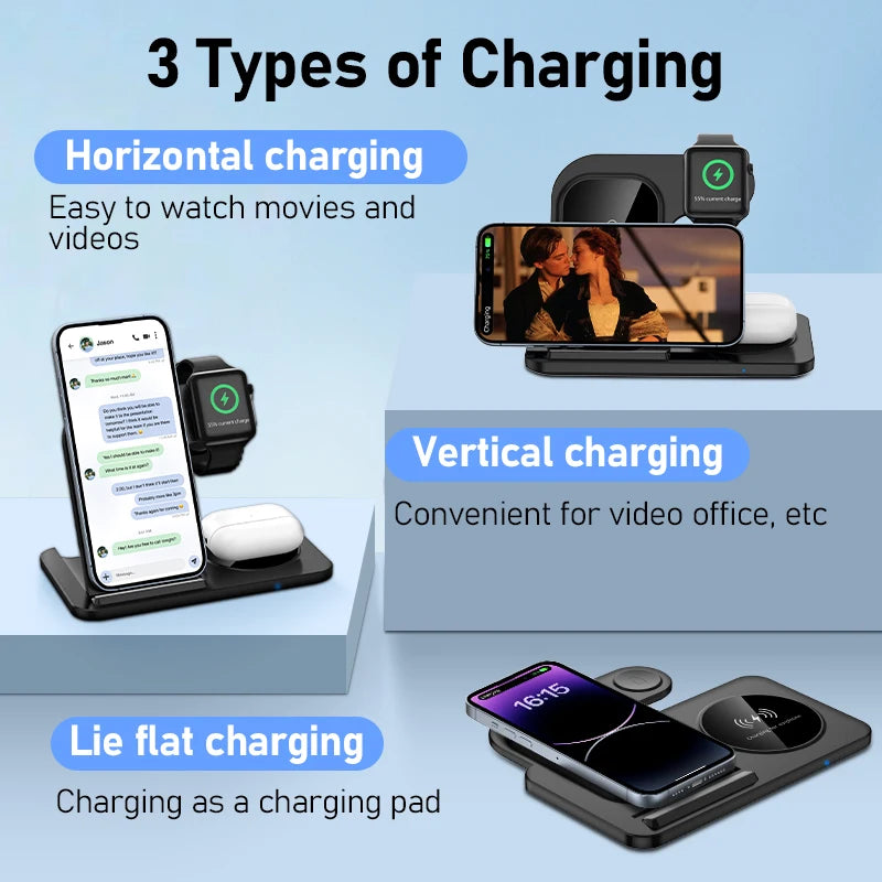 300W Foldable Wireless Charger Stand – 3 in 1 Fast Charging Dock