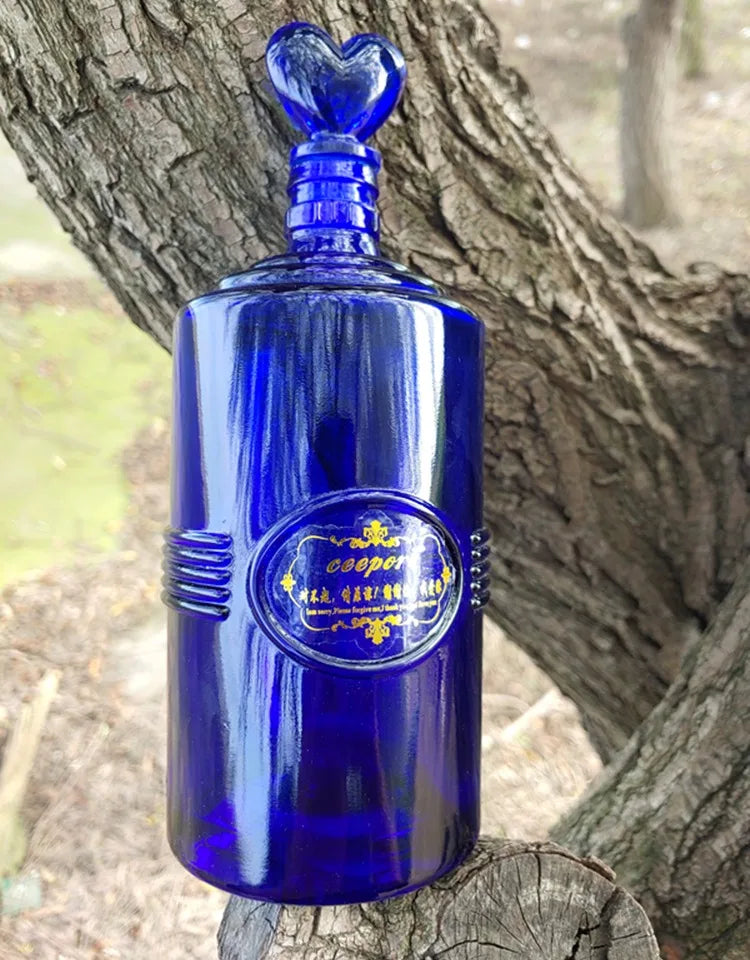 Blue Glass Water Bottle Cleaning Tool Ceeport Zero Limit Awakening Mind Pure Blue Glass Bottle Retro European Style Sealed Jar