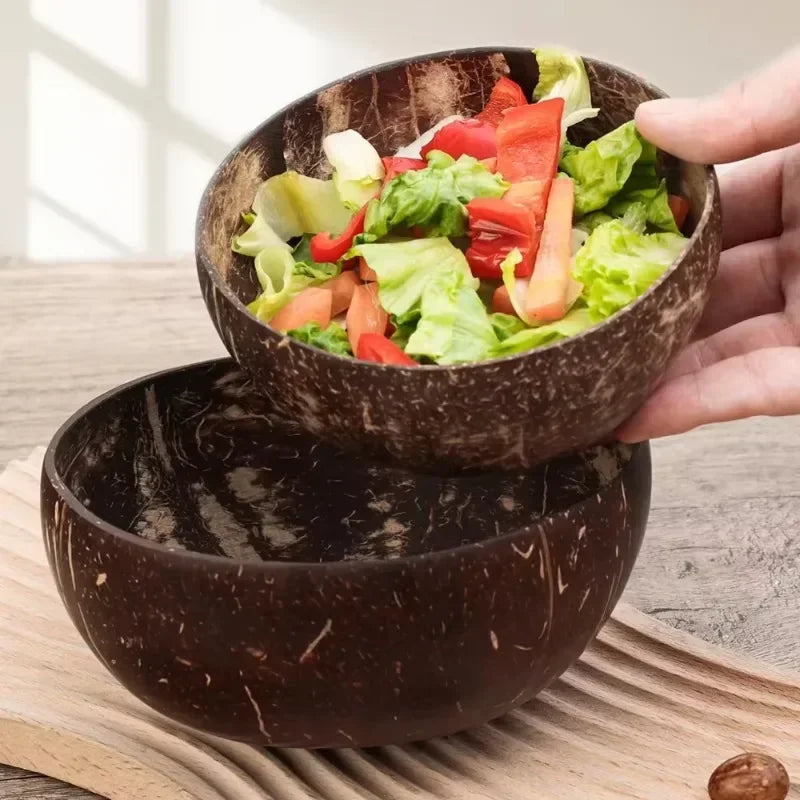 Coconut Bowl Set – Natural Wooden Reusable Serving Bowls
