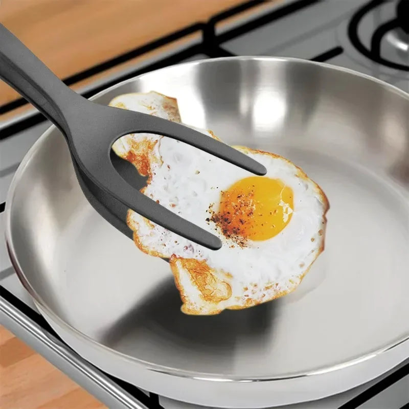 2-in-1 Silicone Spatula Tongs Flip Tongs with Grip for Eggs Steak Pancakes Cooking Clamp Kitchen Tool
