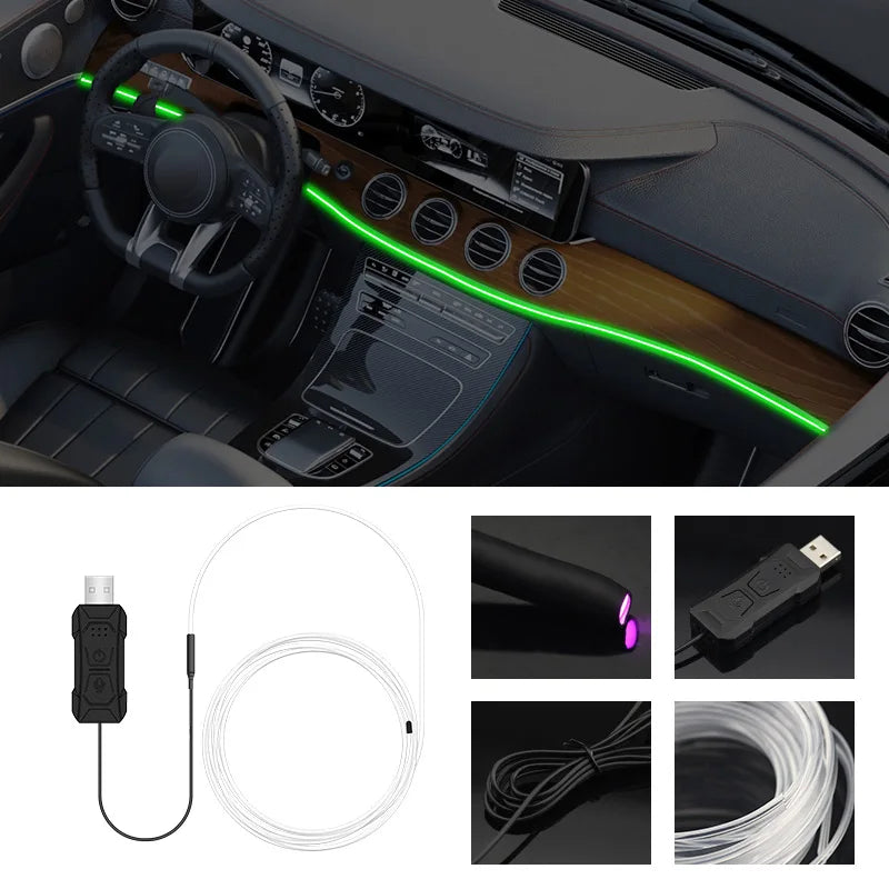 Car RGB Ambient LED Light Strip – APP Control Fiber Optic Lamp