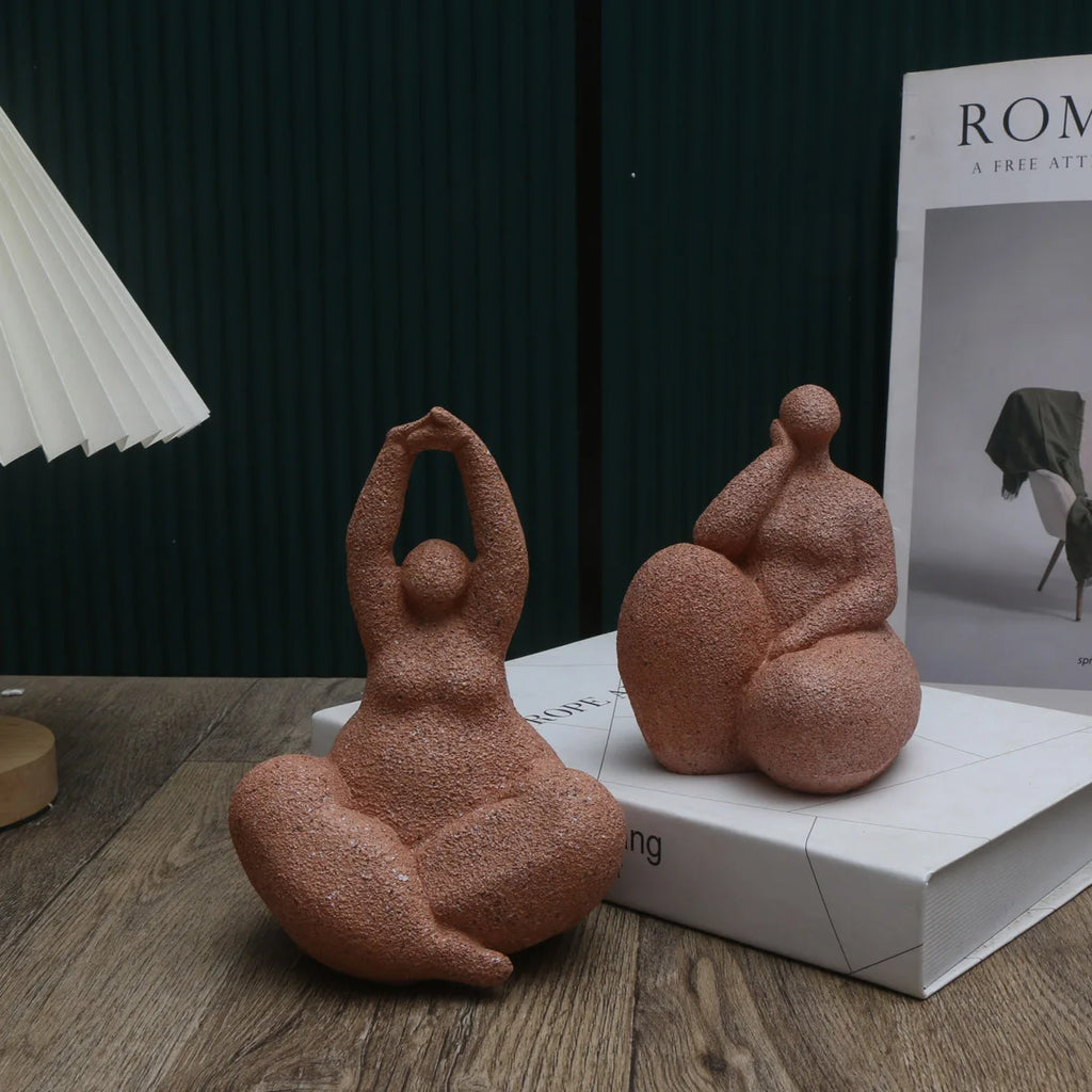 Sandstone Chubby Woman Statue – Abstract Handmade Tabletop Decor