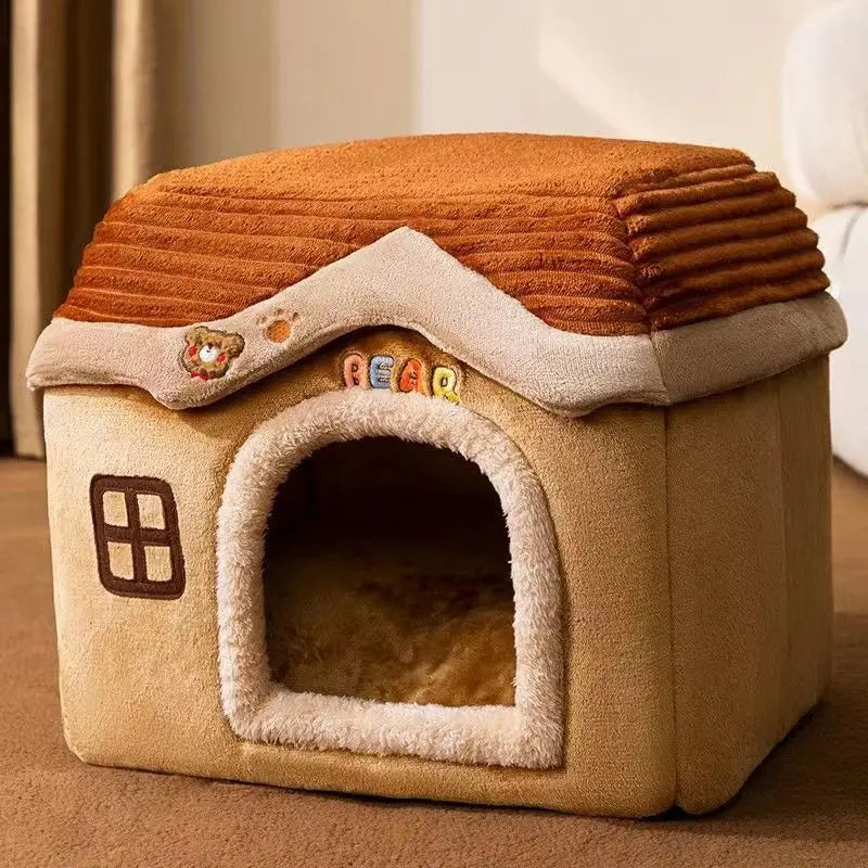 Foldable Cute Pet House Soft Cat & Dog Bed Detachable Washable Pet Cave