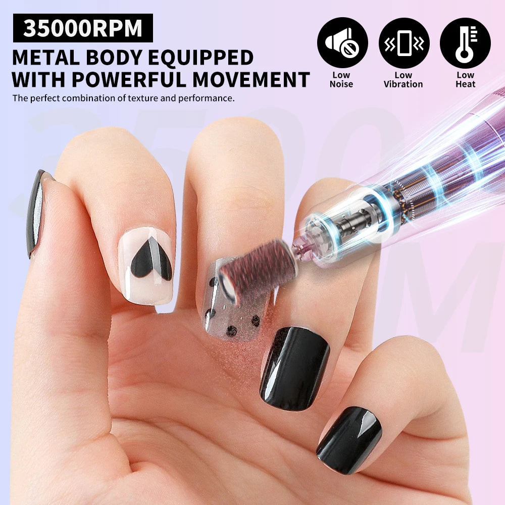 35000RPM Electric Nail Drill – Professional Rechargeable Portable Manicure & Gel Tool