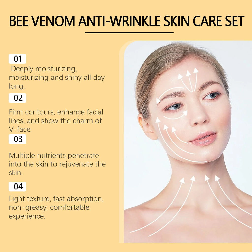 Bee Venom Anti-Wrinkle Skin Care Set Anti-Aging Serum Firming Lifting Peptides Lotion Deep Moisturizing Nourishing Facial Cream