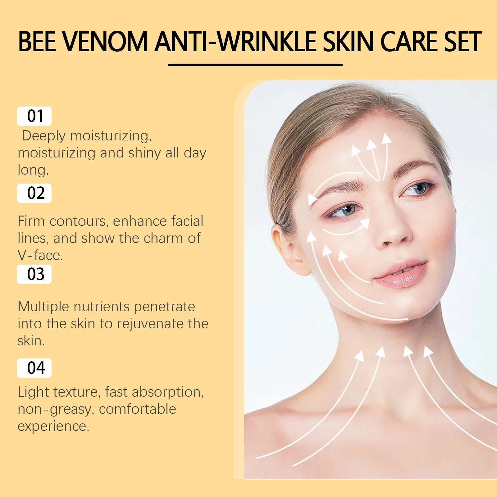 Bee Venom Anti-Wrinkle Skin Care Set Anti-Aging Serum Firming Lifting Peptides Lotion Deep Moisturizing Nourishing Facial Cream