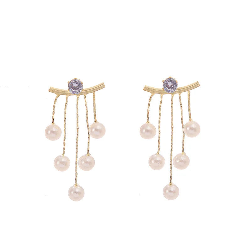 925 Silver Needle Pearl Tassel Drop Earrings for Women – Trendy Zircon Statement Jewellery