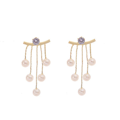 925 Silver Needle Pearl Tassel Drop Earrings for Women – Trendy Zircon Statement Jewellery