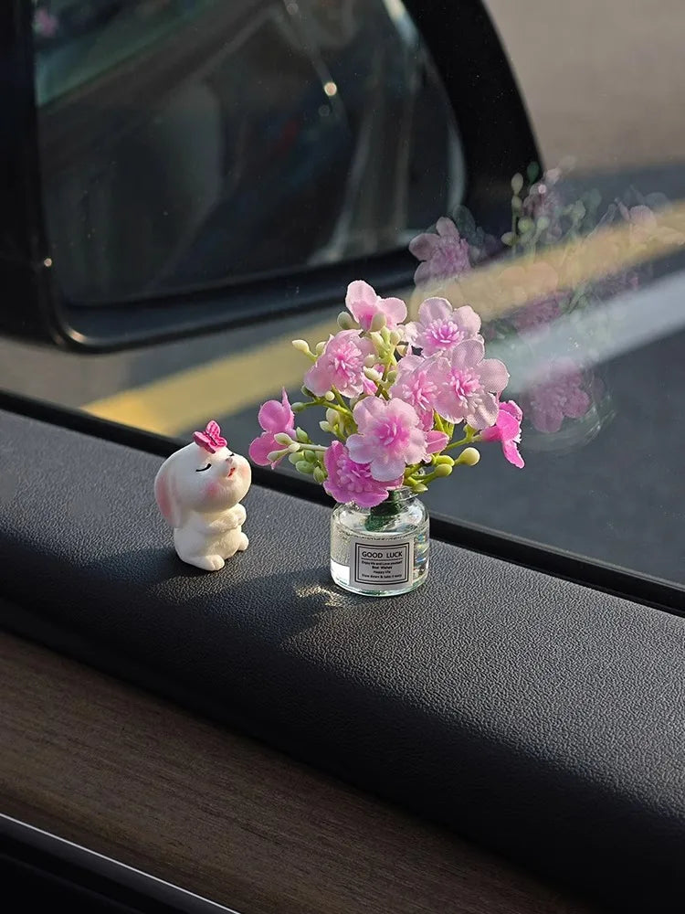 Car Dashboard Vase – Cute Mini Resin Flower Pot with Healing Doll Ornament