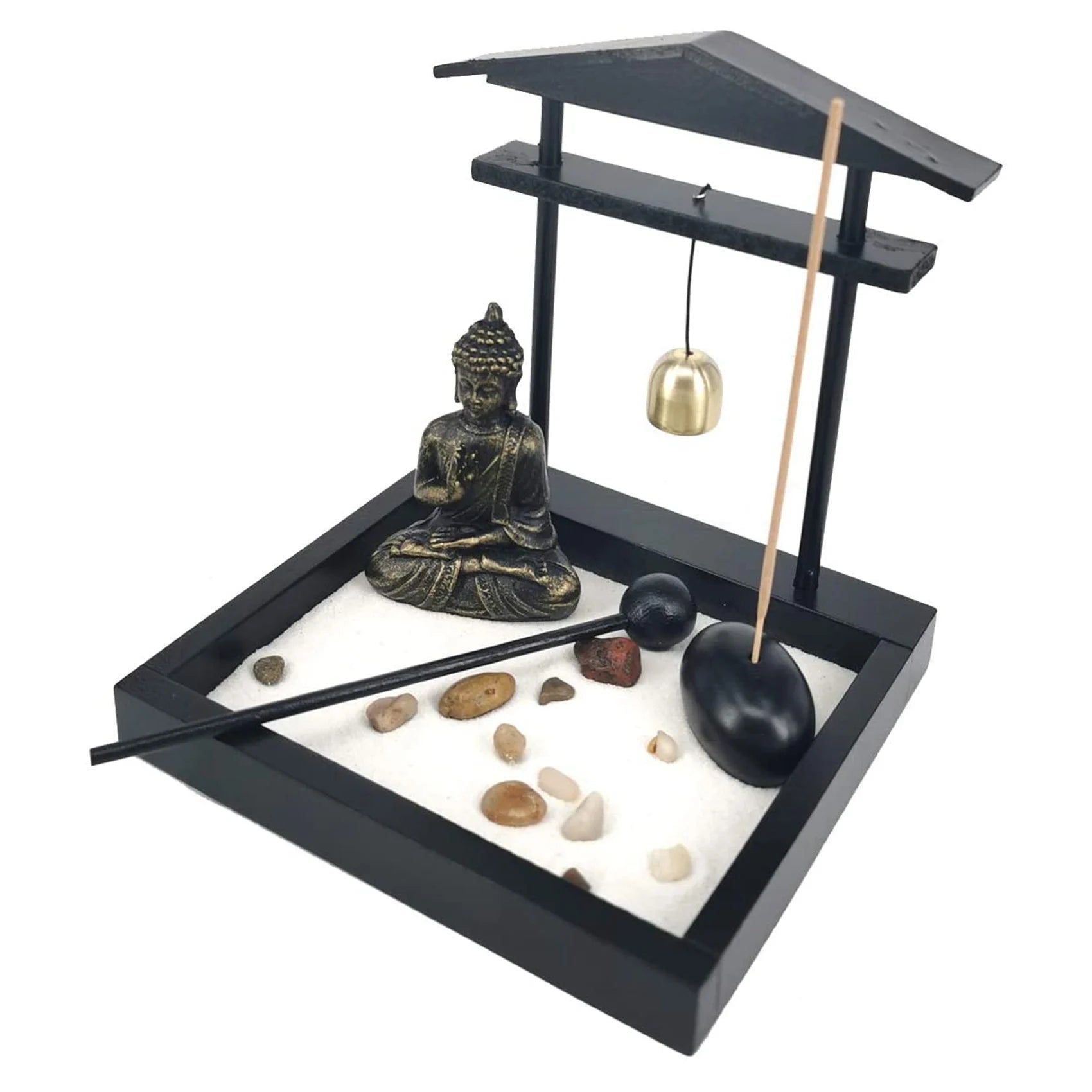 Zen Sand Garden with Buddha Statue – Mini Meditation Desk Decor Kit