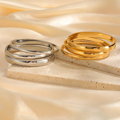 18K Gold Plated Stainless Steel Women's Bangles – Smooth Openable, 4/5.7/7.7mm