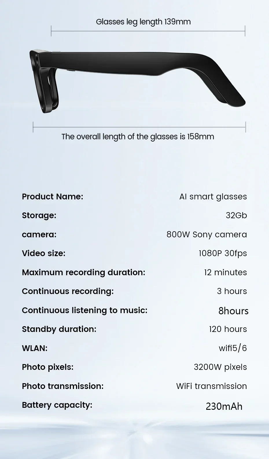 2026 Al Smart Glasses 4K HD Video 800MP Camera WiFi Transfer  Chat GPT VoiceAssistant BT Call with  Charging Case