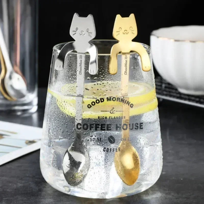 Cute Cat Shaped Stainless Steel Coffee Spoon Mini Dessert Ice Cream Teaspoon Kitchen Tableware