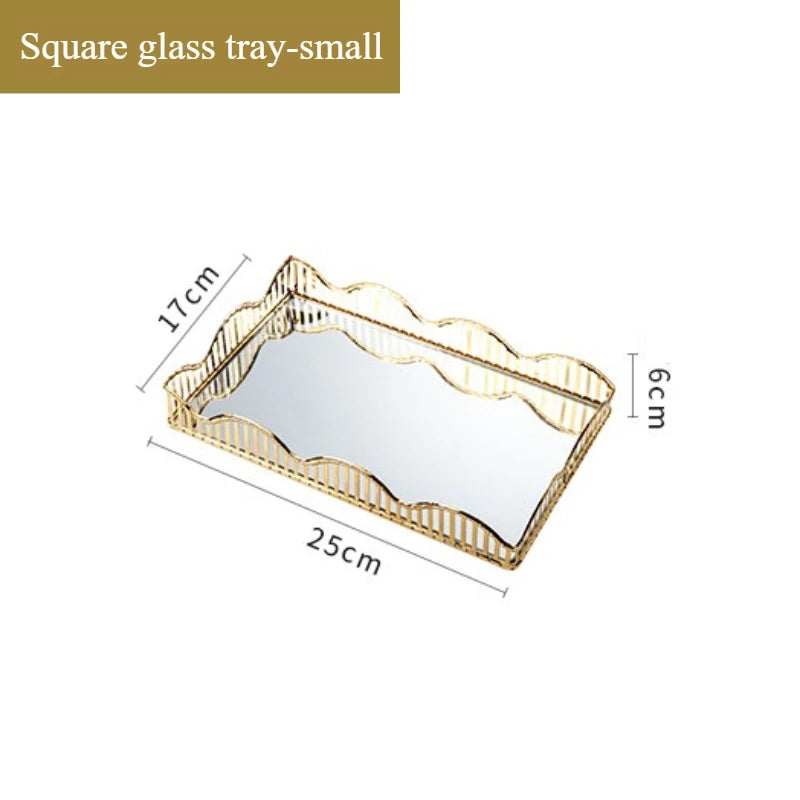 Gold Mirror Glass Tray – Luxury Metal Display & Storage Plate