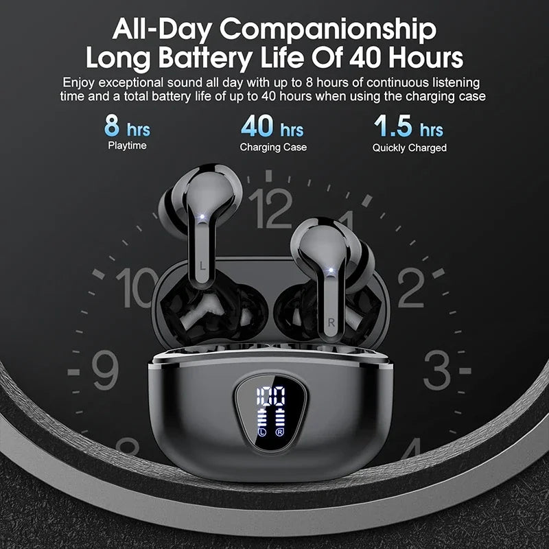 Wireless Bluetooth 5.3 Earbuds – Noise Cancelling, LED Display, 48H Playtime, Waterproof