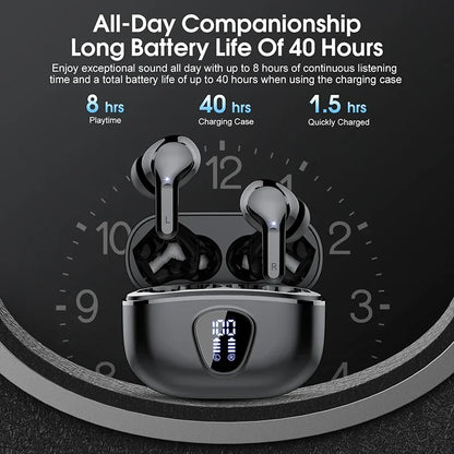 Wireless Bluetooth 5.3 Earbuds – Noise Cancelling, LED Display, 48H Playtime, Waterproof