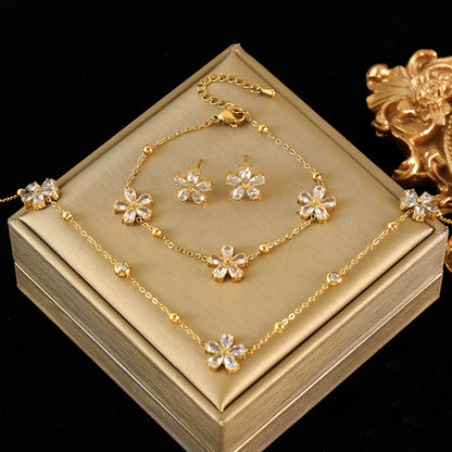 316L Stainless Steel White Zirconia Jewelry Set – Necklace, Bracelet & Earrings for Women