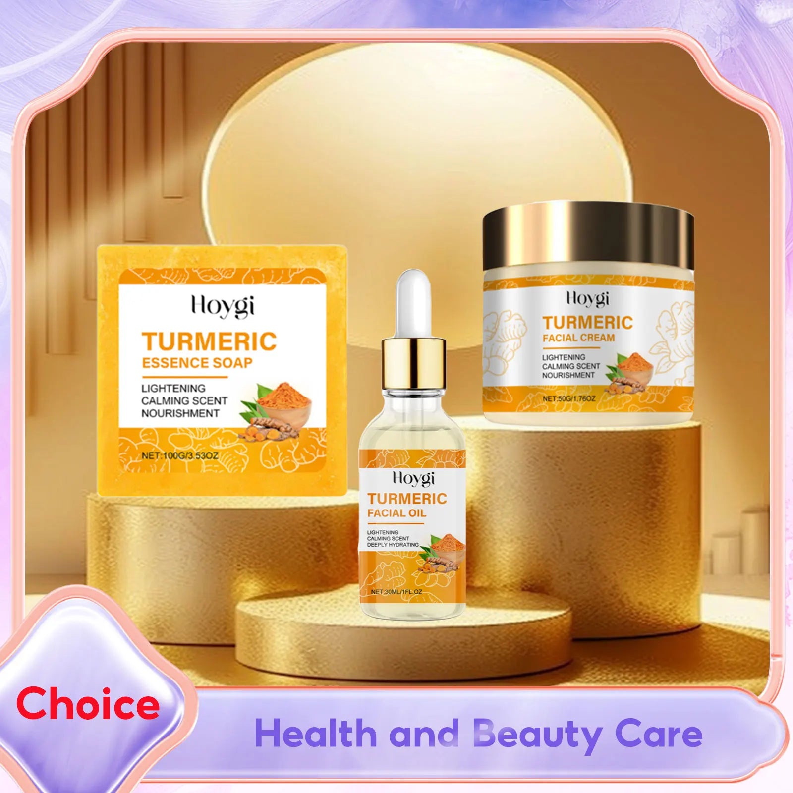 Turmeric Skincare Set – Anti-Acne Soap Moisturising Face Cream & Brightening Serum