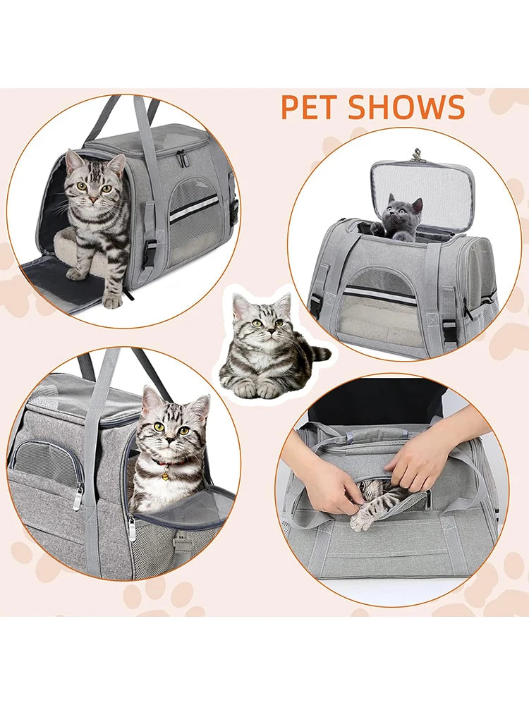 Airline Approved Pet Carrier Bag Soft Cat & Dog Travel Carrier with Mat Portable Pet Travel Bag for Pets up to 20LBS