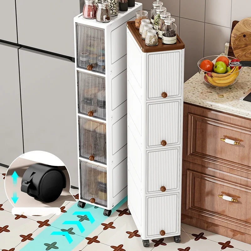 20cm Slim Rolling Storage Cabinet 2–6 Tier Space-Saving Organizer Heavy Duty Rack for Kitchen Bathroom Living Room
