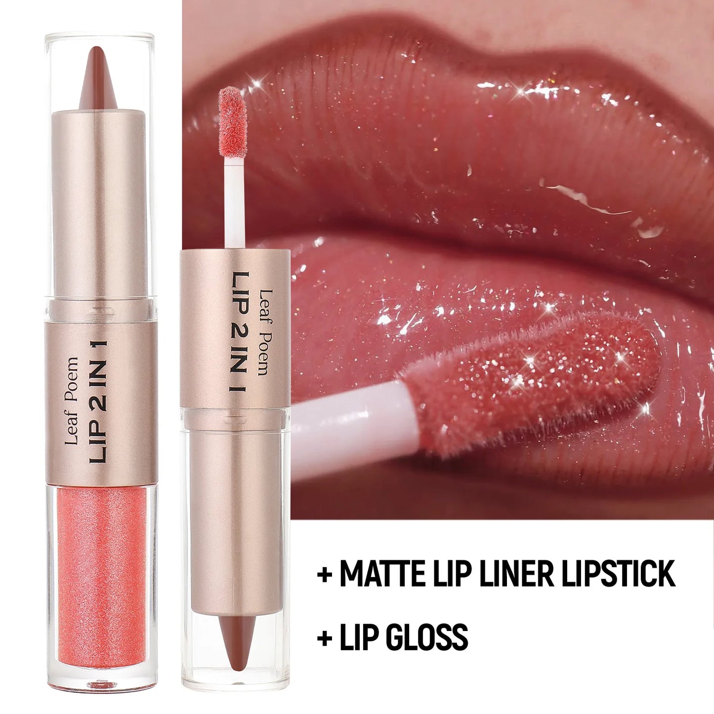 2-in-1 Lip Liner & Gloss – Matte Contour & Clear Shine, Long-Lasting Waterproof