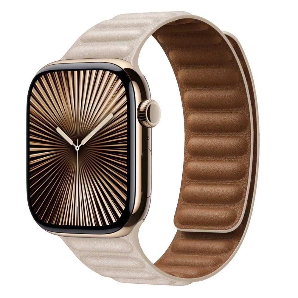 Leather Link for Apple watch band 44mm 45mm 40mm 38 42 Magnetic Loop bracelet iWatch seires SE 6 7 8 9 10 46mm ultra2 49mm strap