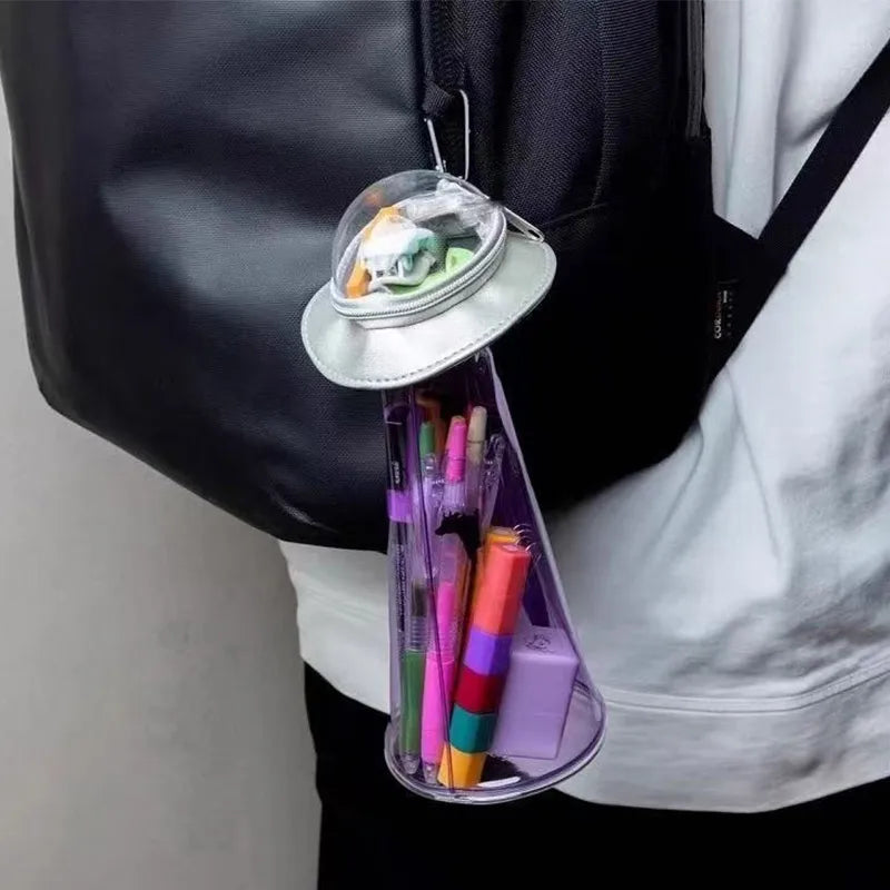 Creative Spaceship Shaped Hanging Storage Bag Transparent Large Capacity Doll Stationery Storage Box Backpack Pendant Cute Gift
