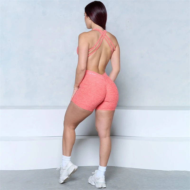 Women’s V-Back Scrunch Butt Romper – One-Piece Yoga & Gym Jumpsuit