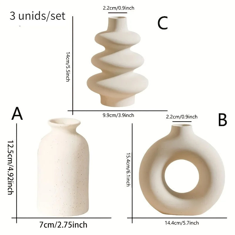 Set of 3 Bohemian Ceramic Vases – Modern Home Decor Vase Set