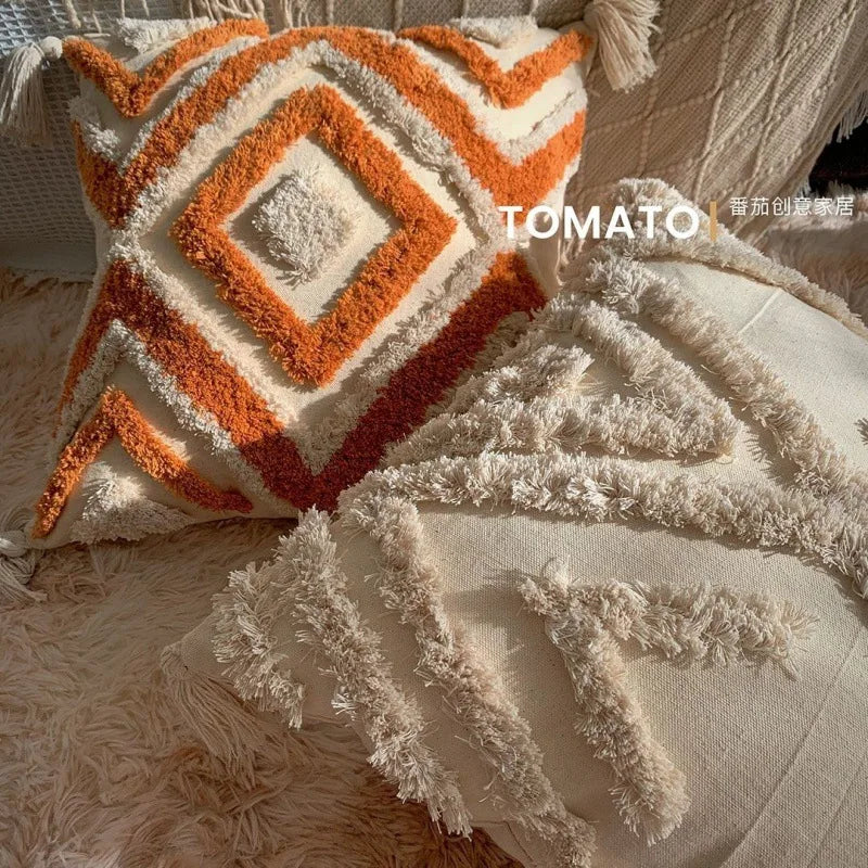 Bohemian Embroidered Cushion Cover – Geometric Tassel Sofa Pillowcase
