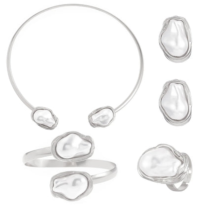 Trendy Baroque Pearl Necklace, Bracelet & Ring Set – Wedding & Party Jewellery for Women