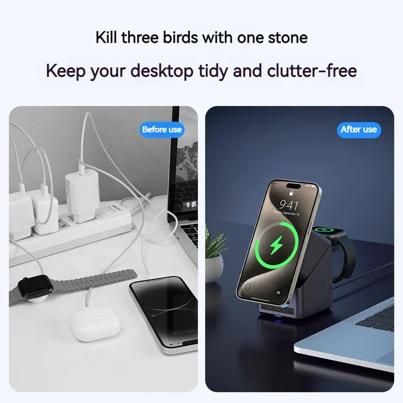 4 in 1 Magnetic Wireless Charger – 15W Rotating Charging Stand