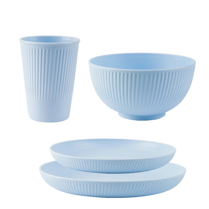 4PCS Wheat Straw Tableware Set – Portable Bowl Cup Plate for Picnic