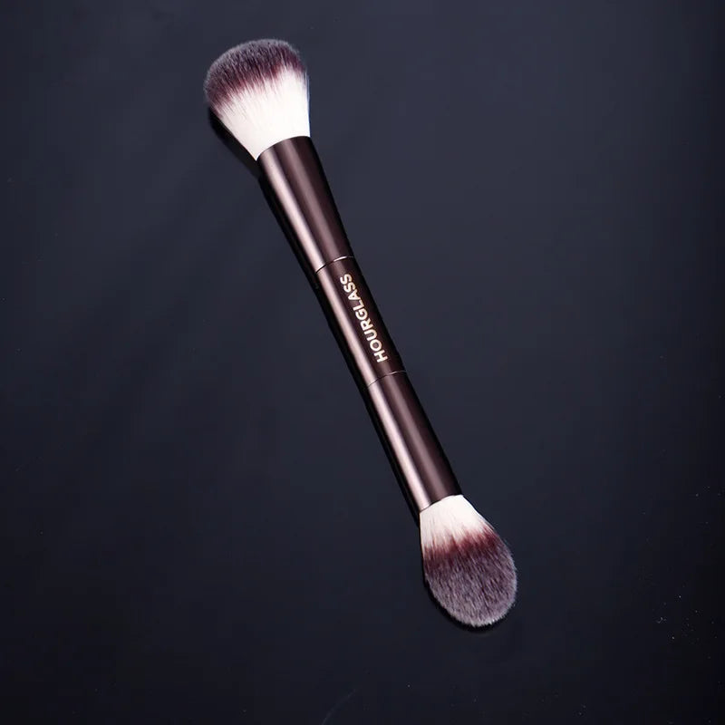 Double-Ended Makeup Brush for Powder & Blush with Metal Handle and Storage Box