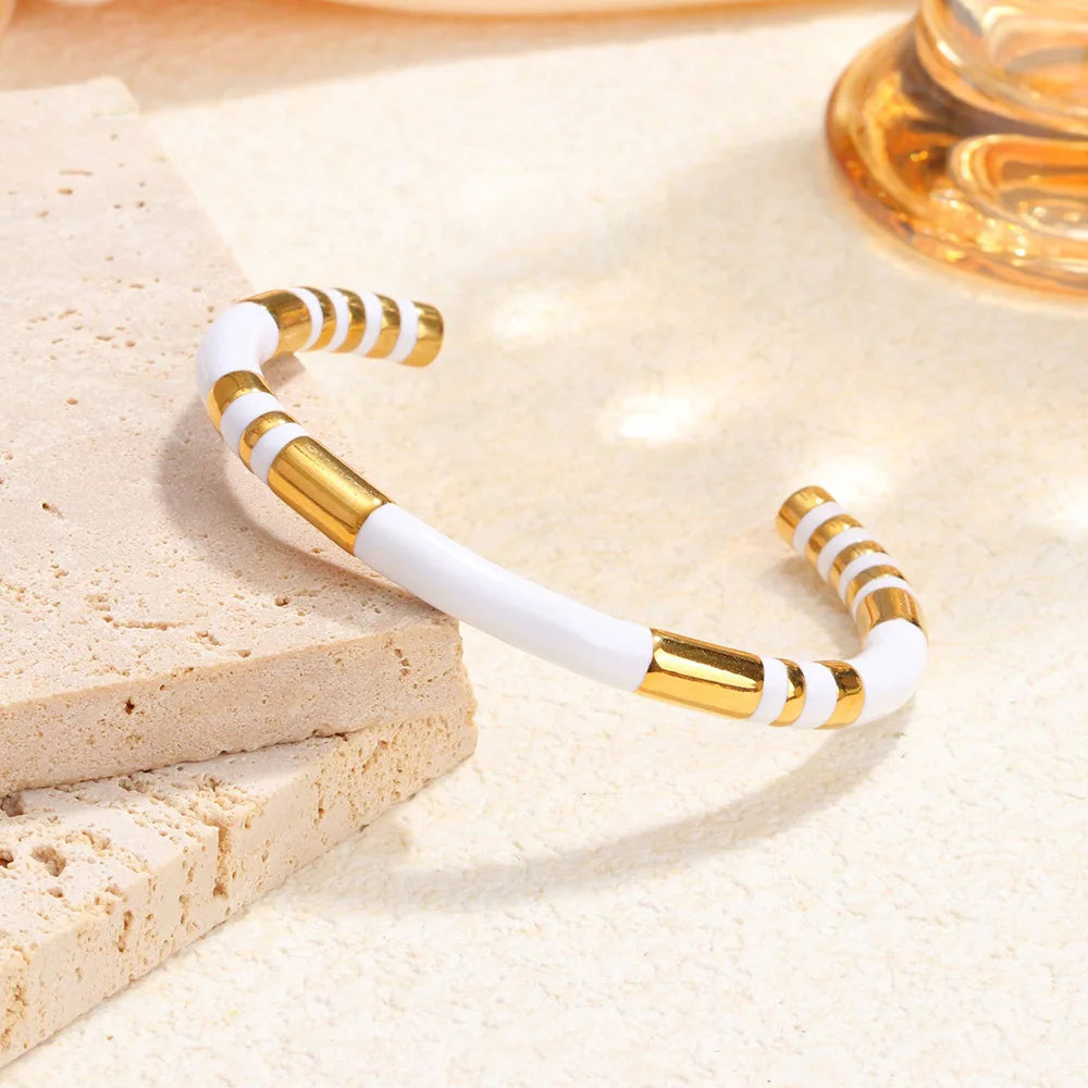 Elegant Stainless Steel Zircon Enamel Bracelet for Women – Waterproof Fashion Jewellery