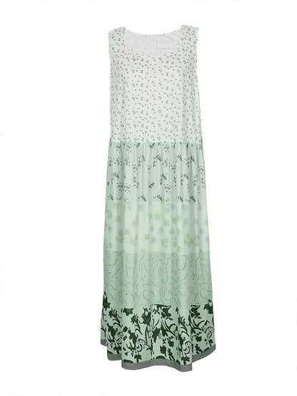 Plus Size Flowy Hawaiian Neck Sundress – Summer Beach Party Maxi Dress with Tassel Print