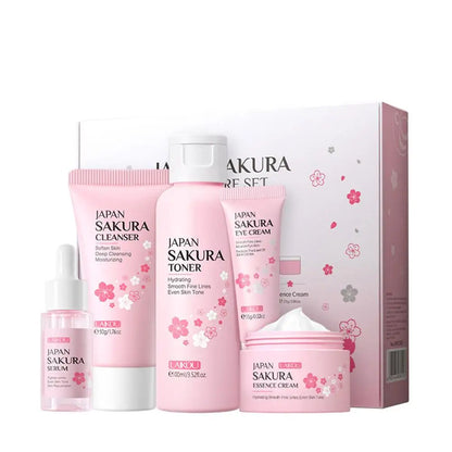 Sakura Facial Skincare Set for Women – Cleanser, Toner, Serum, Eye & Face Cream