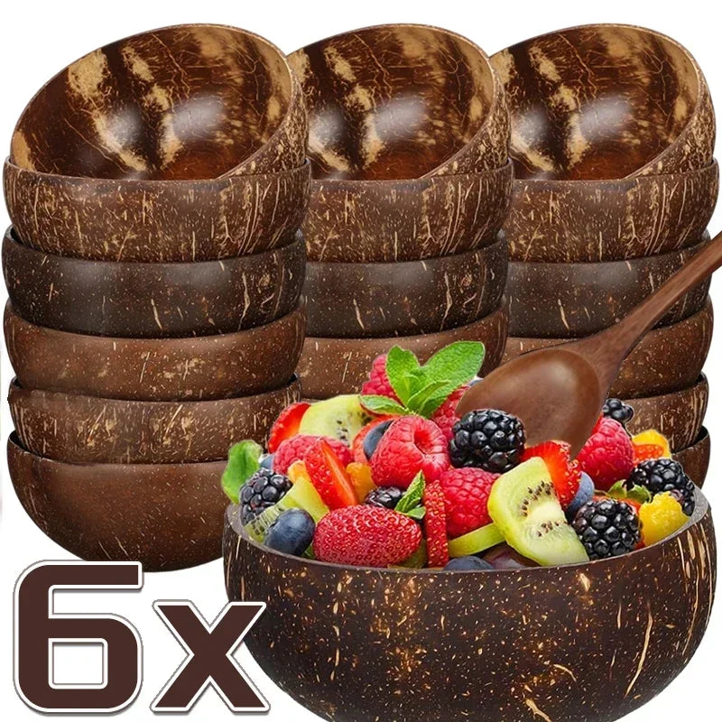 Coconut Bowl Set – Natural Wooden Reusable Serving Bowls