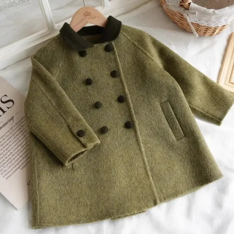 Kids’ Winter Woolen Coat – Double-Sided Fashionable & Warm for Girls
