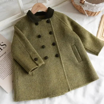 Kids’ Winter Woolen Coat – Double-Sided Fashionable & Warm for Girls