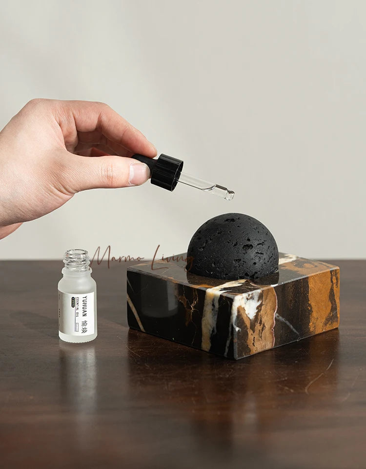 Black Lava Rock Stone Diffuser with Marble Base, Luxury Essential Oil Diffusers for Home Offices Yoga Sauna SPA