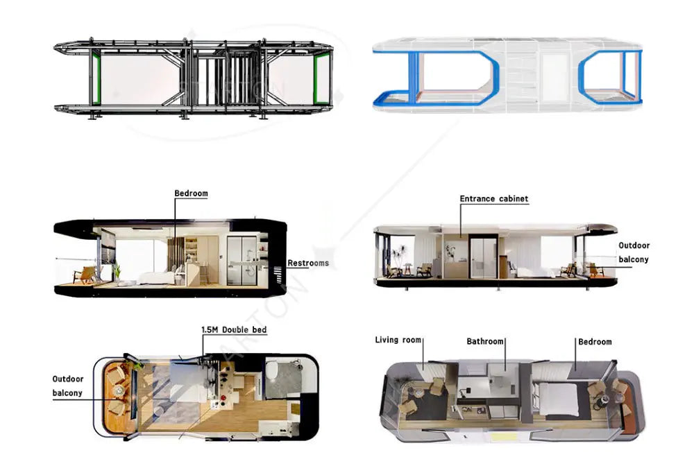 2 Bedroom Pod House Apple Cabin 40ft Capsule Premium Grade Moveable Office Pod Modern Space Capsule House Tiny Space Home