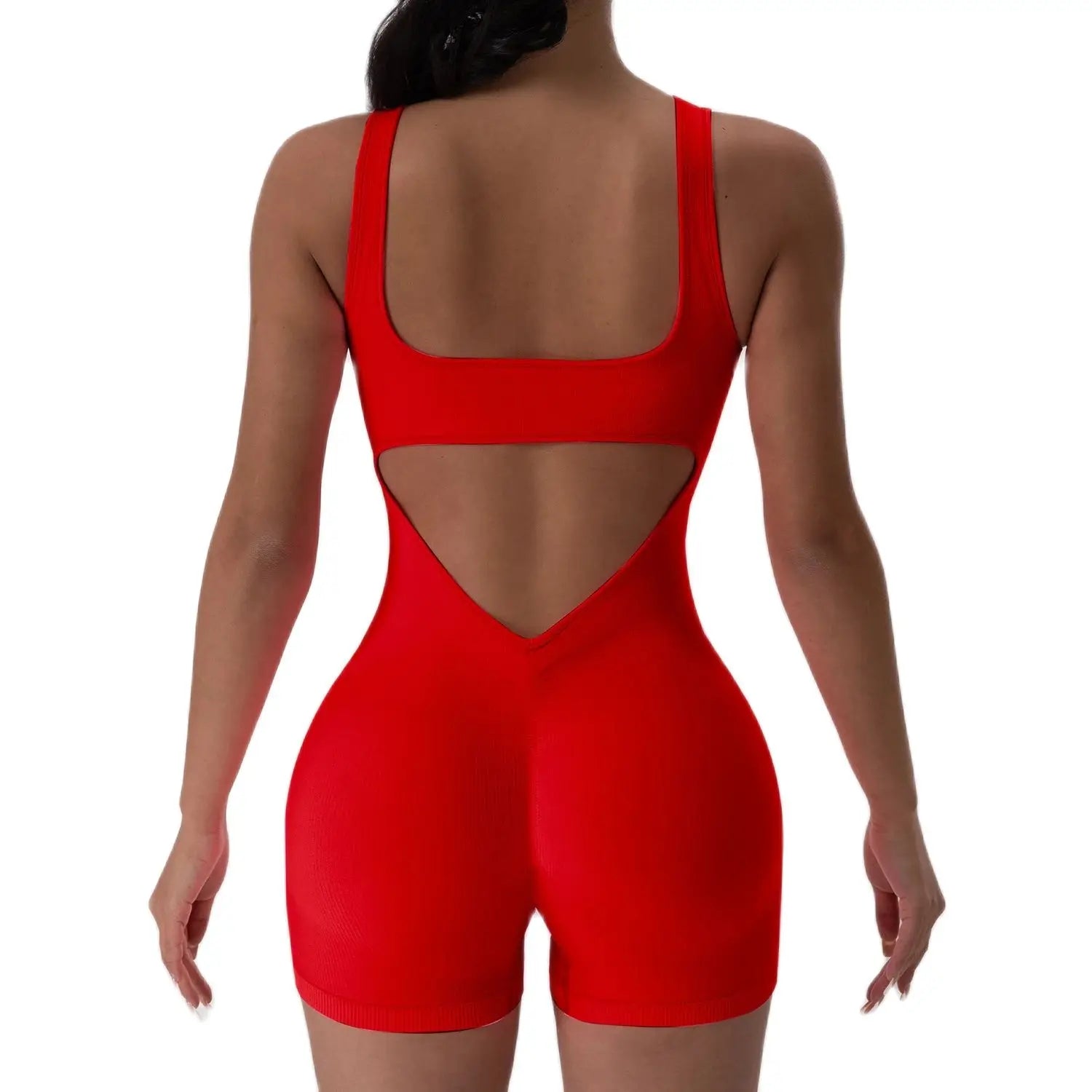 1PCS Backless Yoga Suit U Neck Sleeveless Sports Jumpsuit Solid Colour Threaded Stretch Women Bodysuit Without Bust Pads