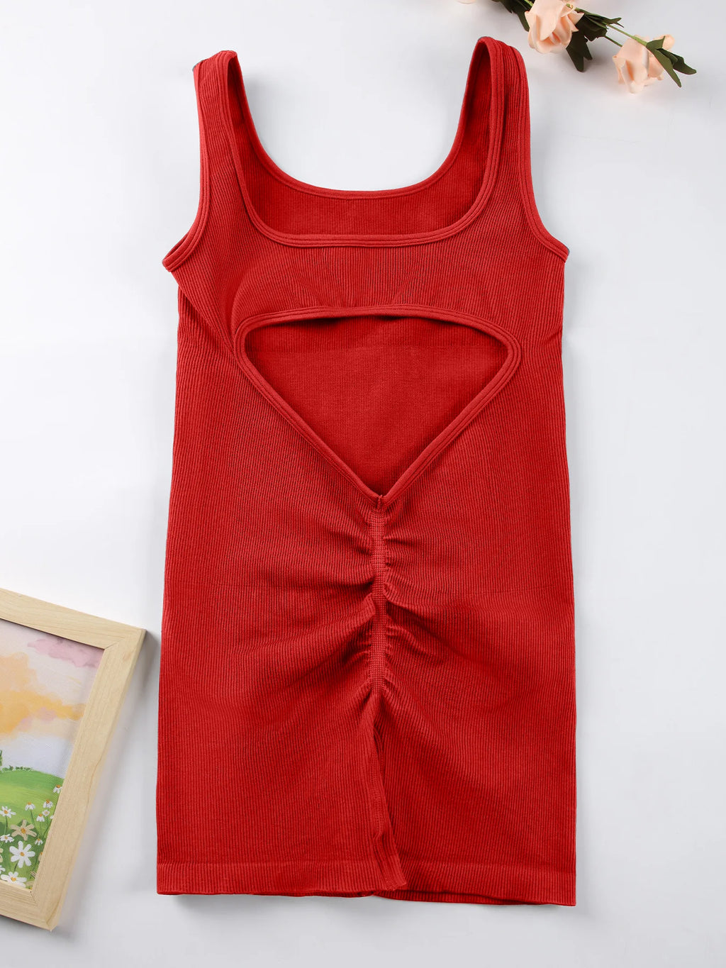 1PCS Backless Yoga Suit U Neck Sleeveless Sports Jumpsuit Solid Colour Threaded Stretch Women Bodysuit Without Bust Pads